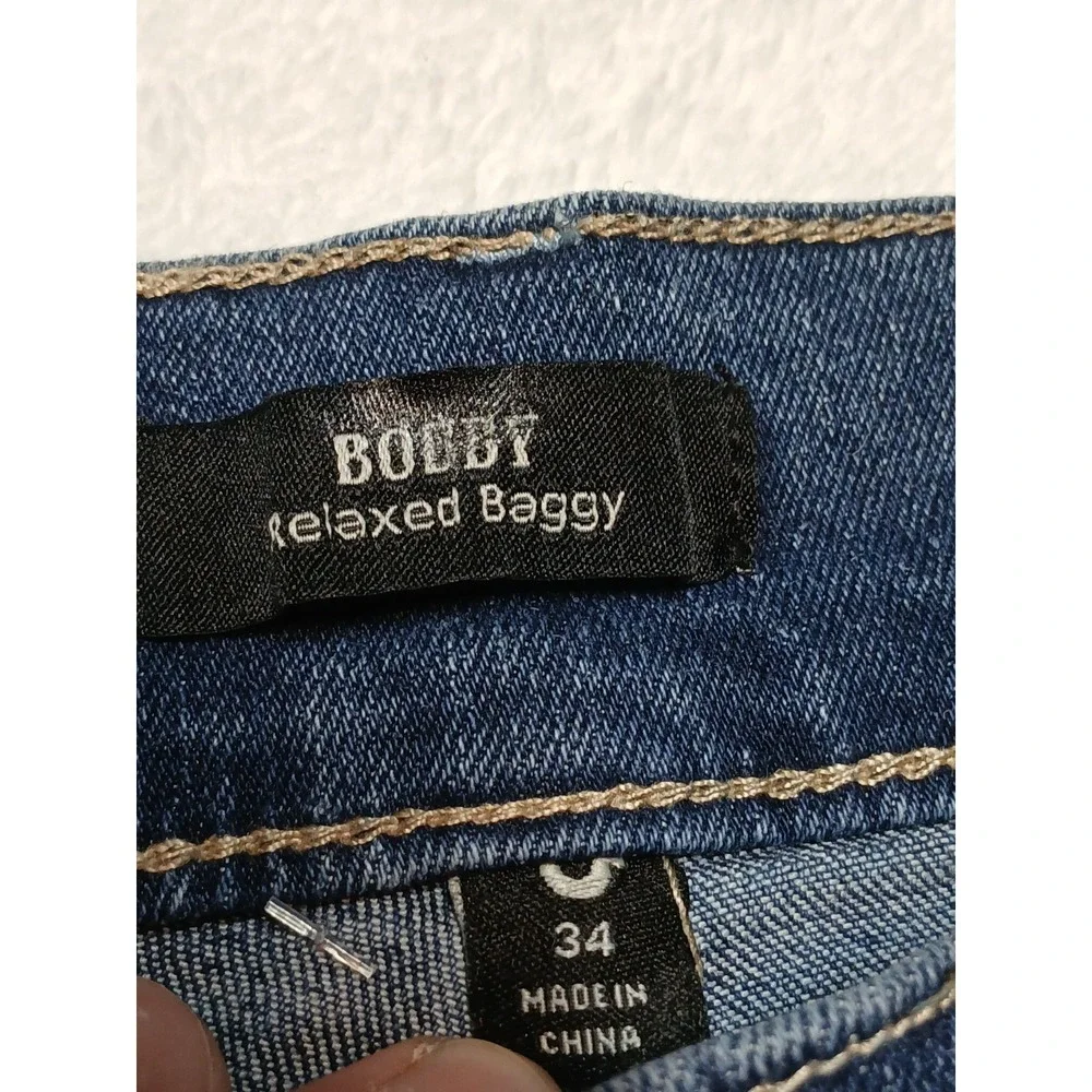 True Religion Bobby Applique Relaxed Baggy Jeans Mens W34 L32 Medium Blaze NWT